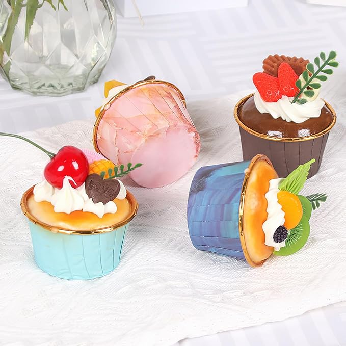 6 Pack Fake Cupcakes, Realistic Artificial Simulation Cake, Mixed Fake Cake Model, Kitchen Decoration Photography Props for Home Kitchen Party Decoration