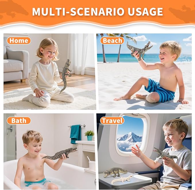 8PCS Large Safari Alligator Crocodile Animal Toy Family Figurines,Includes American,Nile,Saltwater Crocodile and Alligators with their babies, Party Favors Cake Toppers Gift for Boy Girl Kids