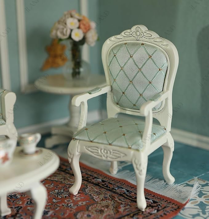 iLAND Victorian Dollhouse Furniture Set, Doll House Furniture and Accessories, Miniature Dollhouse Sofa with 1/12 Scale Accessories 8pcs, Mothers Gift, Wife Gift, Bookshelf Décor (White & Green)