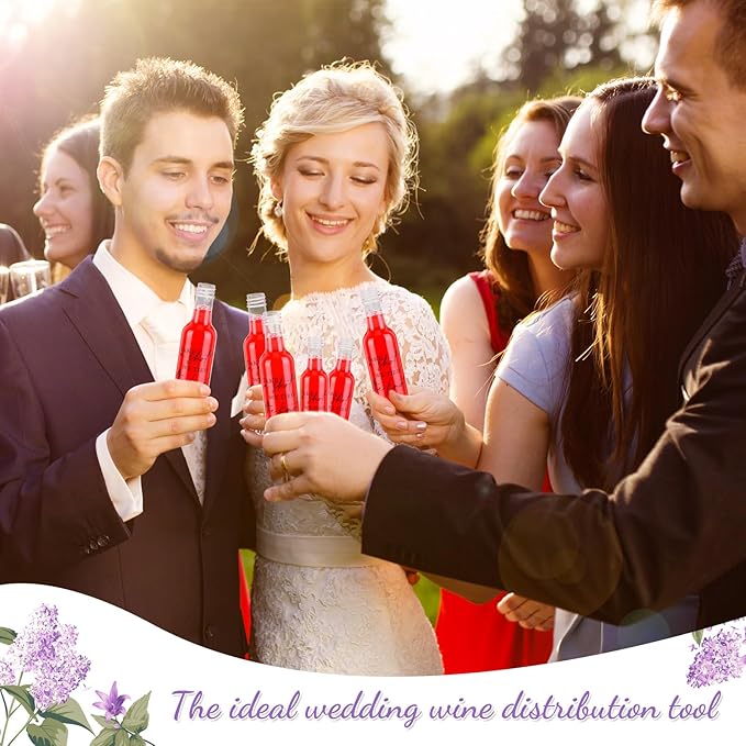Bokon 100 Pcs Mini Wedding Liquor Bottles Take a Shot We Tied The Knot Shot Glasses for Guests 1.7 Fl Oz/ 50 ml Plastic Reusable Empty Bottle with Cap Funnel Acrylic Mini Glasses for Bridal (Black)