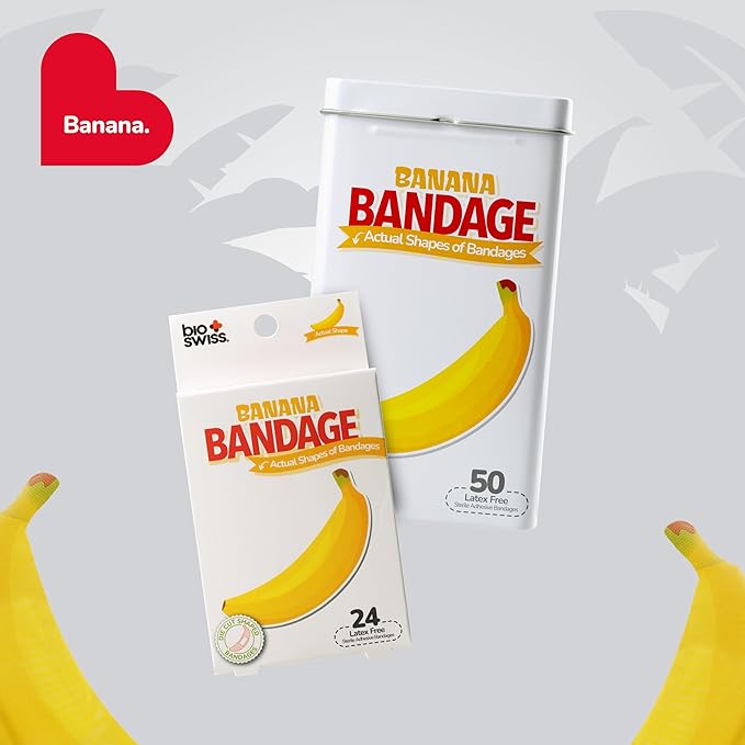 BioSwiss Bandages, Banana Shaped Self Adhesive Bandage Set, Latex Free, Sterile Wound Care, 24 Count