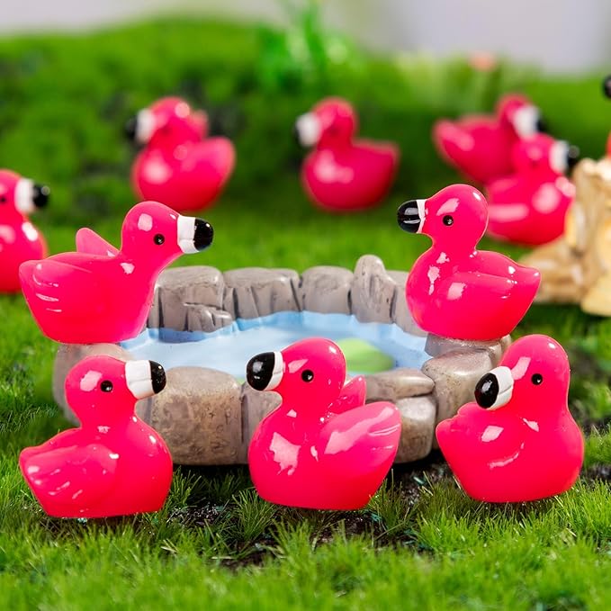 125 Mini Pink Flamingo Ducks,Mini Resin Animals for Fairy Garden Decor,Dollhouse Miniature,DIY Crafts,Party Gifts,Tiny Resin Flamingos