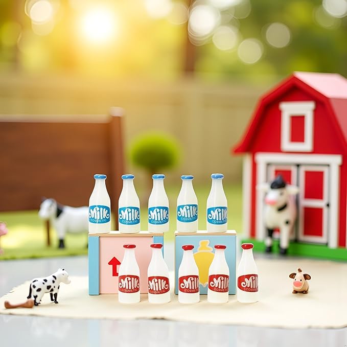 10 Pcs 1/12 Miniature Milk Bottles Dollhouse Decoration Accessories, Home Outdoor Decoration Model Living Room Scene Craft Displays