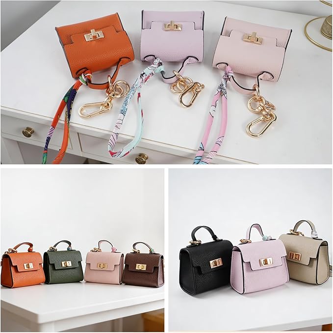 Mini Backpack Keychain, Leather Small Coin Purse for Women, Cute Hand Bag Charms with Key Holder & Twist-lock (Purple)