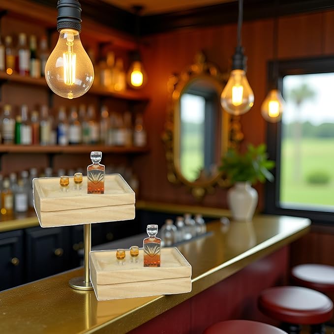 2 Set of Exquisite Mini Whiskey Wine Bottle Bar Model,1:12 Scale Dollhouse Miniature Accessories,Verisimilitude Mini Whiskey Wine Decoration Convenient and Nice,Décor Dollhouse Accessories（No Tray）