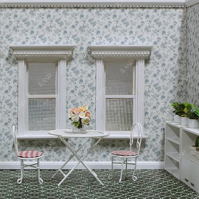 iLAND Originality Dollhouse Wallpaper 39 * 15.7 inch, Dollhouse Accessories on 1:12 Scale or 1:6 Scale (Blue Rose)