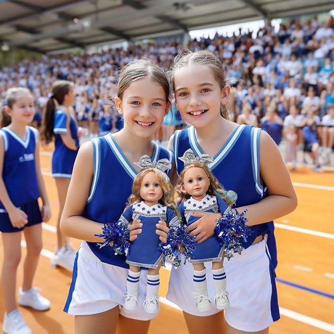 ARTST Cheer Uniform Doll Outfit-American 18 inch Doll Clothes & Accessories Set Including Clothing Pom Poms,Shoes,Socks and Hairbow,Sport Gifts for Girls Age 6+