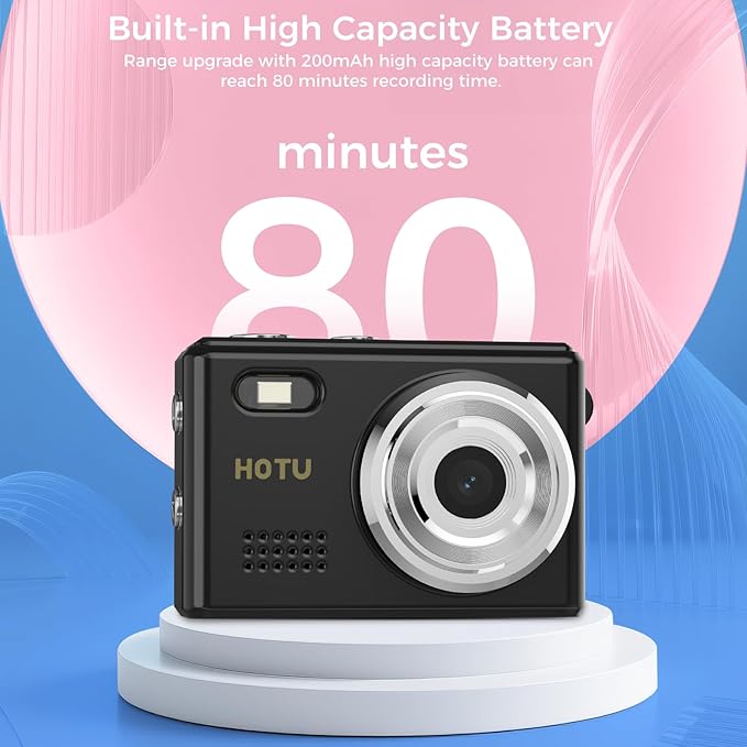 HOTU Mini Keychain Digital Camera, Y2K Pocket-Size Mini Camera, 2MP 1080P Small Camera with 32GB Card, Video Recorder with Long Battery Life for Travel, Party and Vlog (Black)
