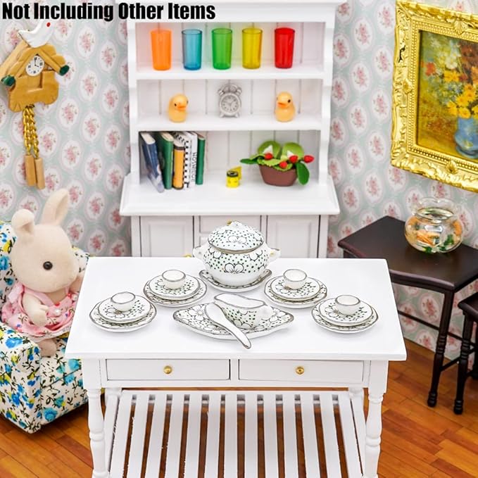 Odoria 1/12 Miniature Dish Dinnerware Set 17Pcs Dollhouse Decoration Accessories, Plum Blossom
