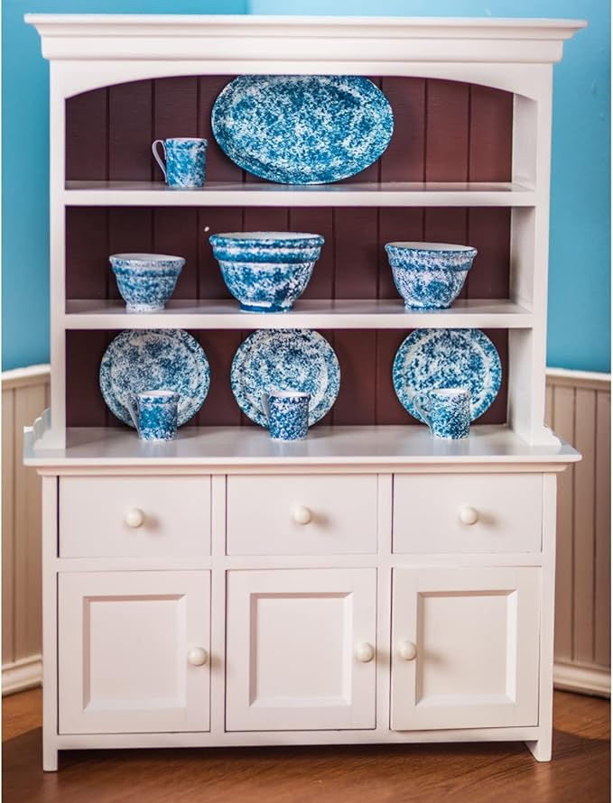 The Queen's Treasures 18 Inch Doll Wooden Furniture, Farmhouse Collection Fully Assembled Step Back Kitchen Cupboard Dish Hutch, Compatible with American Girl Kitchen Furniture