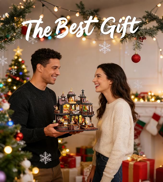 DIY Doll House, Edinburgh Castle Miniature House Kit 3D Wooden Puzzle with LED Lights and Music Box, House Building Kit for Home Decoration and Creative Gift for Adults & Teens