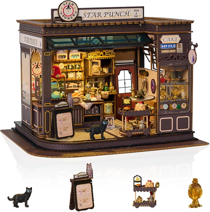 DIY Miniature House Kit, Dollhouse Kit with LED Light, Mini House Building Kits for for Adult to Building, Christmas Home Decorations Gifts for Family and Friends, Cakehouse