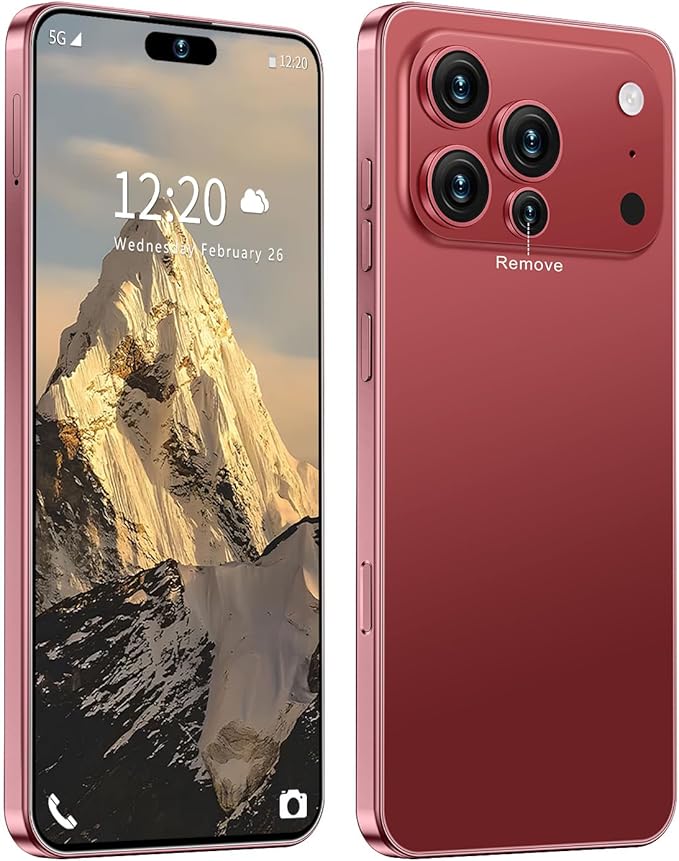 Huness I17PROMAX Smartphone Unlocked Cell Phone,6.99" HD Screen Unlocked Phone,16+512GB Android 15 Battery 7000mAh,Face ID/Dual SIM/5G/Fingerprint Button Unlock/Photos/GPS (Wine Red, 16+512G)
