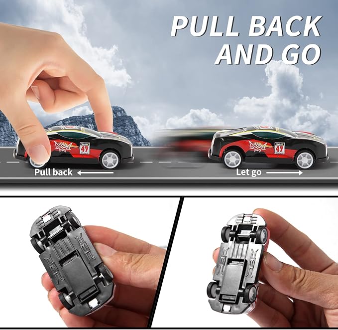 Benzem 28 Pack Pull Back Cars for Kids, Mini Vehicles Toy Bulk Party Favor Race Cars Toys, Goodie Bag Stuffers, Pinata Fillers for Boys Girls Toddlers