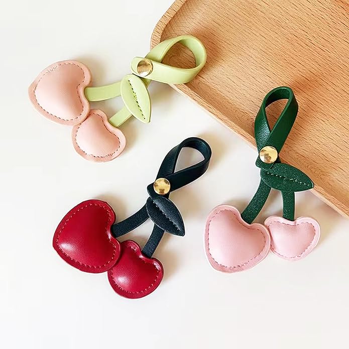 Fuerxy Cute Cherry Charm for Purse Handbags Bag Accessories PU Key Charms