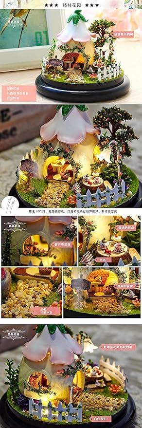 CUTEROOM DIY Miniature Dollhouse Kit Handmade Doll Houses Kit Plastic Dust Cover Snow House Kit LED Light & Music Box (B015)