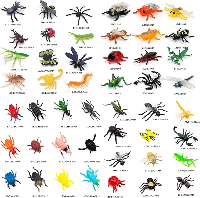 48PCS Mini Bug Toys Fake Plastic Bugs and Insects for Kids Toddler Halloween Birthday Party Favors Easter Valentines Basket Stuffers Goodie Bag Fillers April Fool's Day Prank Gifts