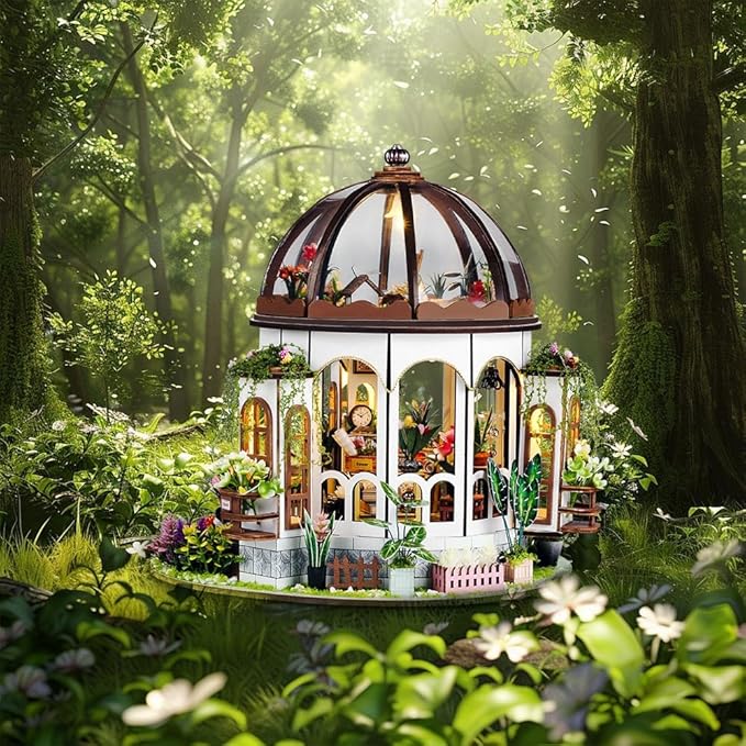 Hanging Garden DIY Miniature Dollhouse Kit, Dollhouse Kit with LED Light and Dust Cover for Birthday Christmas, Mini House Making Kit for Adults, Hobby Craft Gift for Christmas Day