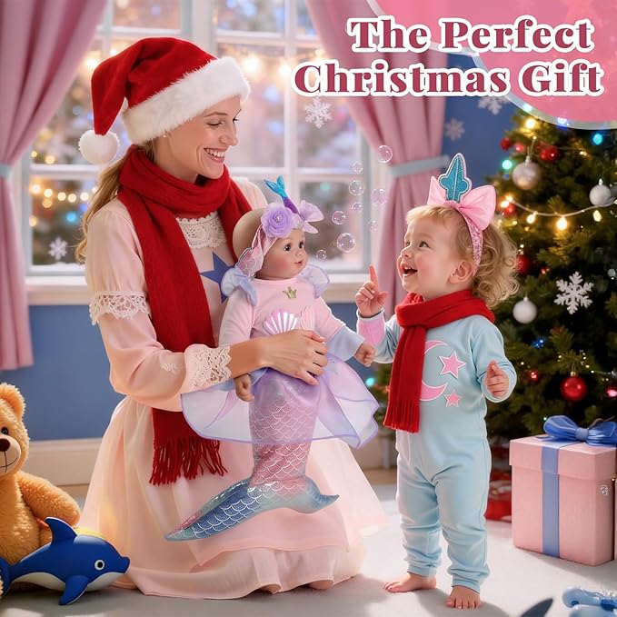 BABESIDE Mermaid Baby Doll Girl, 15-Inch Realistic Soft Baby Dolls with Shiny Mermaid Tail & Accessories, Cute Mermaid Toys for Girls Ages 3-10 Kids, Christmas, Birthday