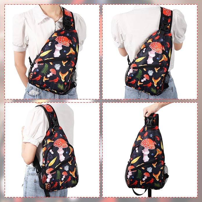 Paterr 3 Pcs Mushroom Gifts Stuff Decor Mushroom Sling Bag Backpack Keychain Purse Christmas Accessories for Women Hiking Lovers Birthday