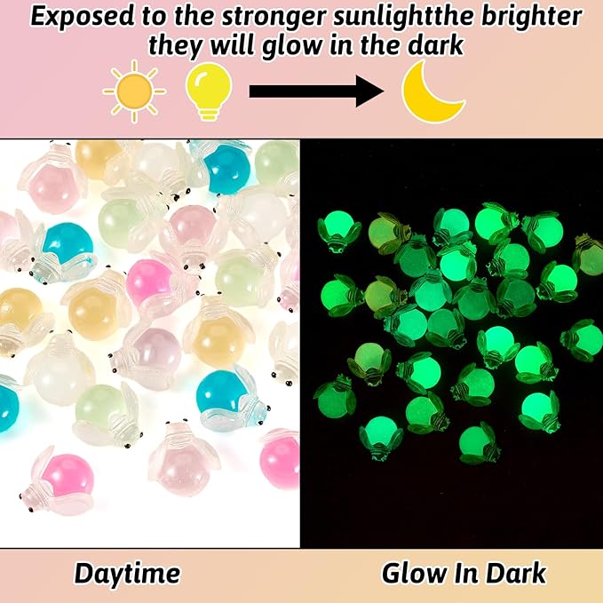 Beadthoven Luminous Mini Resin Glowworm, Glow in The Dark Glowworm Insect Figurine Multicolor Cute Animals Cabochons Ornaments for Dollhouse Fairy Garden Accessories Phone Case Home Decoration