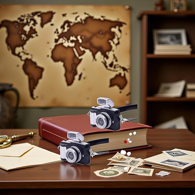 2Pcs 1:4 Scale Mini Camera Prop Ornament Vintage Camera Model, Miniature Digital Camera Mini Decoration Accessories Photography Props Ornament