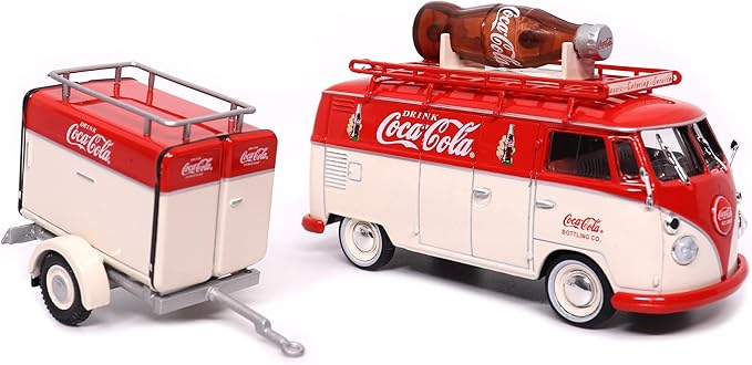 Motor city classics Coca-Cola Diecast Collectible | 1960 Volkswagen Kombi T1 with Trailer 1:43 Scale Model 443060 Officially Licensed