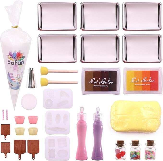 BoFUN DIY Mini Food Craft Kit for Kids Ages 8-12, Teens & Girls & Women, Miniature Makers Air Dry Resin Clay Set, Birthday Gift for Craft Lovers, Dollhouse Collectors& Family Activity (Bake DIY)