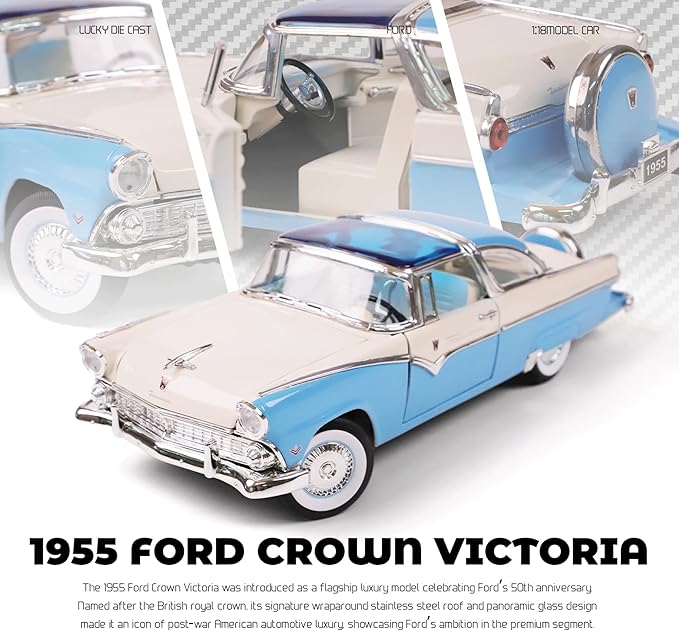 1955 Ford Crown Victoria 1/18 Scale Die-Cast Metal Model Premium Classic Vintage Alloy Cars with Display Case, for Kids Men and Teens Dad 14+ Year