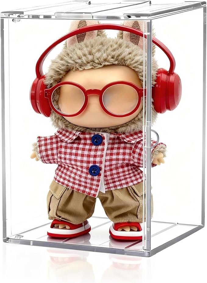Clear Acrylic Display Case for Mini Figures, 6.7" Stackable Front-Open Box, Fits for Labubu, Molly, Crybaby, SKULLPANDA, Sonny Angel, Stitch, Dimoo, Hirono, Twinkle Twinkle, Sanrio & more Collectibles