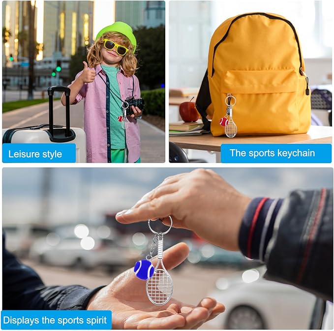 PATIKIL Tennis Keychain,Metal Tennis Racket Key Chains Sports Novelty Charm Pendant for Backpacks,Party Favor, Sports Fan