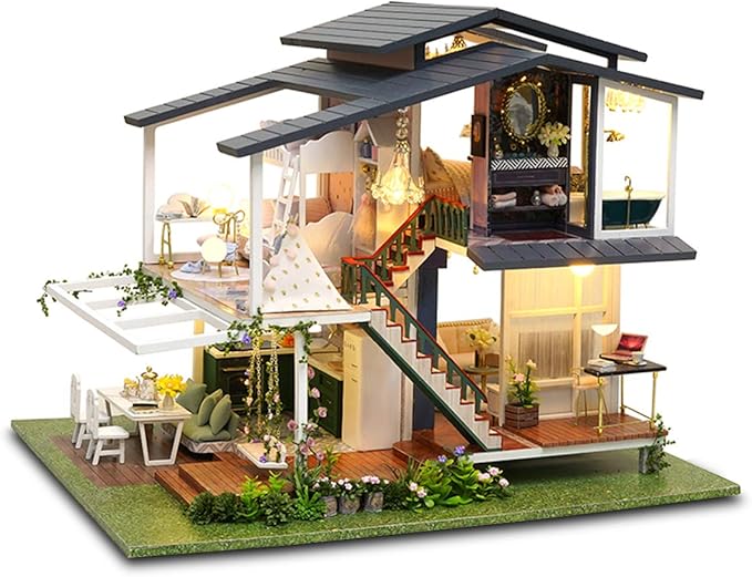 GuDoQi DIY Miniature Dollhouse Kit, Tiny House kit with Music, Miniature House Kit 1:24 Scale Monet Garden, Great Handmade Crafts Gift for Birthday Christmas Day