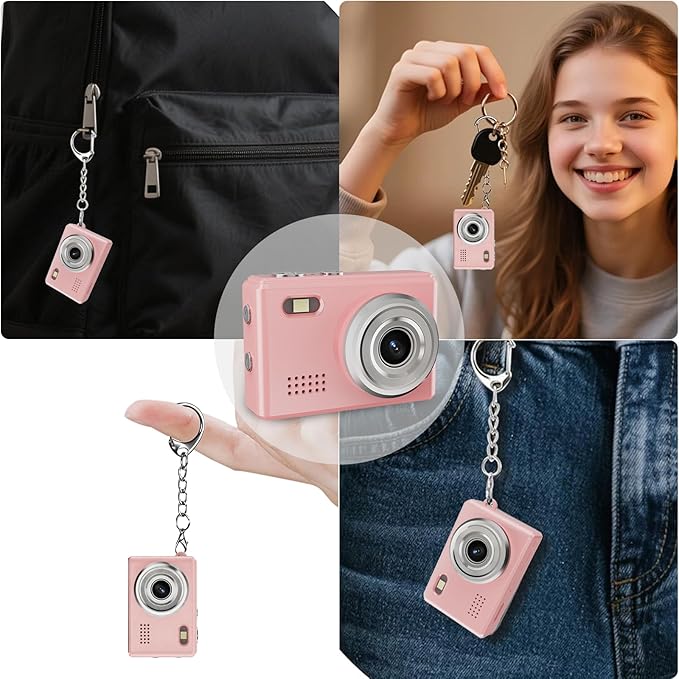 Gift for Teen Boys & Girls - Mini Keychain Camera, 1080P Portable Digital Camera with 0.96" Screen, Includes 32GB Card for 12MP Photo Video, Birthday Graduation Travel(Pink)