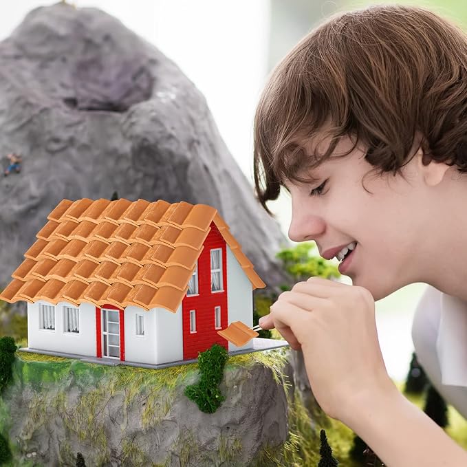 Charniol Miniature Roof Tiles Model Building Set Dollhouse Shingles Clay Roof Tiles for Model Fake Landscape Accessories for Crafts Project Shed DIY Kitchen Garden Diorama Roofing