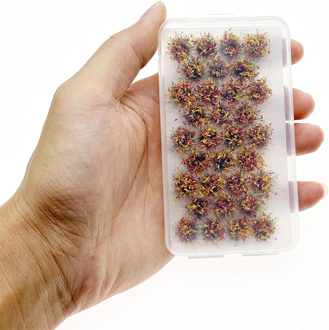 Woohome Static Grass Tufts Flower Cluster Vegetation Groups Miniature Flower Clusters for Terrain Railway Scenery Table Landscape, Rose Red and Yellow
