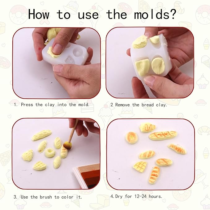 BoFUN DIY Mini Food Craft Kit for Kids Ages 8-12, Teens & Girls & Women, Miniature Makers Air Dry Resin Clay Set, Birthday Gift for Craft Lovers, Dollhouse Collectors& Family Activity (Bake DIY)