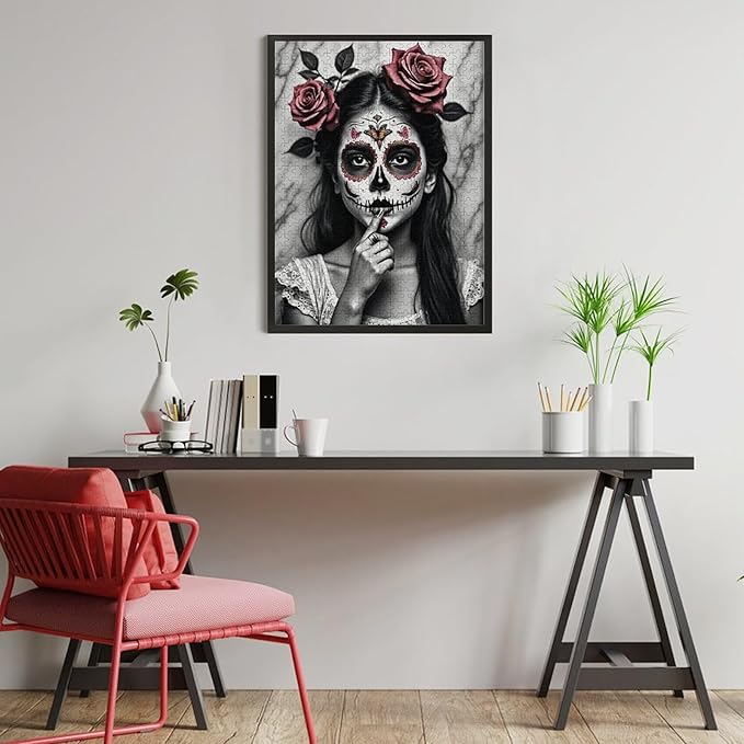 Jigsaw Puzzles for Adults 500 Piece - Gorgeous Sugar Skull Lady Day of The Dead Wooden Puzzle, Puzzle Games,Stress Relief Games,Funny Puzzles，Unique Gifts for Wall Art，Family Puzzles