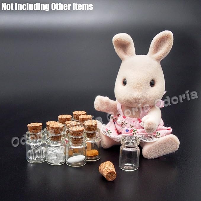 Odoria Dollhouse Glass Jars Miniature: 1/12 Scale Glass Bottles Food Container for Kitchen Restaurant - Mini Canister Empty with Cork 10Pcs