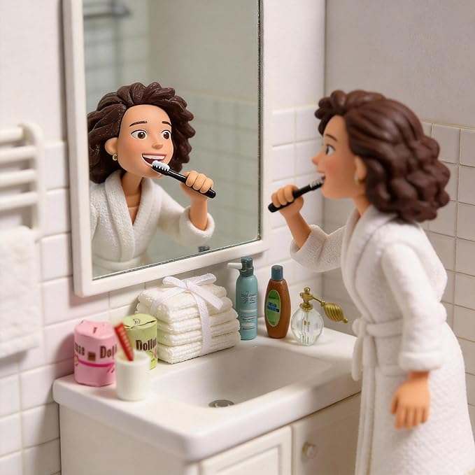 1:12 Scale Miniature Dollhouse Bathroom Accessories 12Pcs - Shampoo Perfume, Toothbrush Toothpaste, Toilet Paper Rolls, Towels