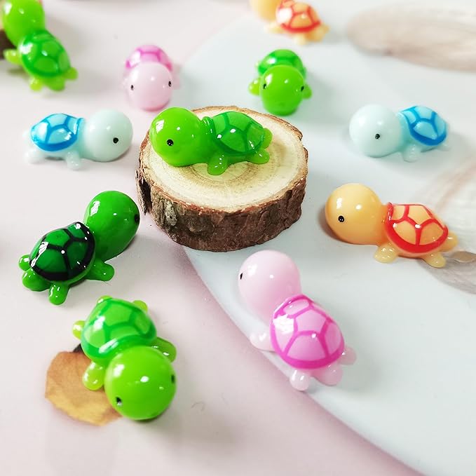 200 Pcs Tiny Sea Turtle Figurine Colorful Mini Turtle Statue Miniature Sea Creatures Tortoise Resin Animals for DIY Home Garden Decoration