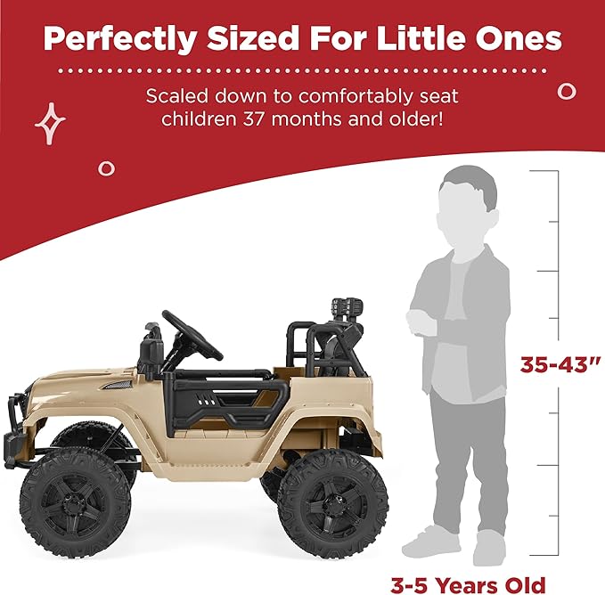 Best Choice Products 12V Kids Ride On Truck Car w/Parent Remote Control, Spring Suspension, LED Lights, AUX Port - Sand