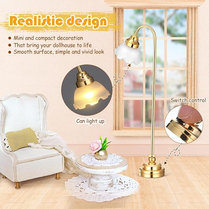 TOYANDONA Miniature Dollhouse Floor Lamp 1:12 Scale – Battery Operated Led Mini Floor Light for Dollhouse Furniture Decor, Realistic Mini House Lighting & Photo Props