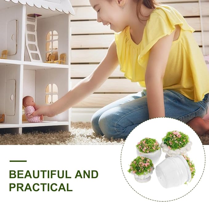 4pcs Miniature Fake Potted Plants, Tiny Plastic Bonsai Flower Decor for Dollhouse Furniture, DIY Table Ornament for Indoor Scenes Home Decor