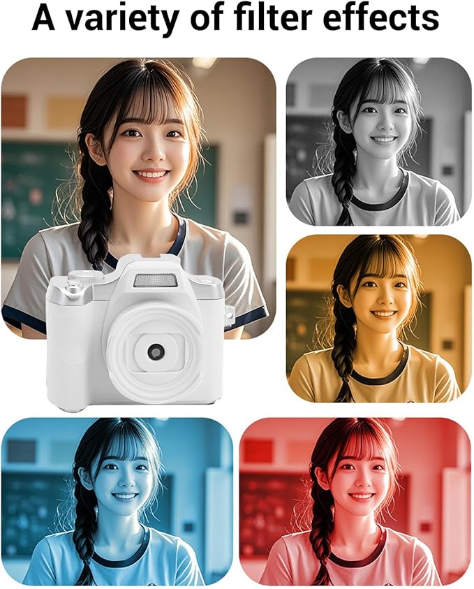 Zunate Mini Keychain Camera, 48MP HD Mini Retro Digital Camera, Portable Small Cameras Vintage Compact Micro Cameras, 1.54 inch HD Screen for Travel Study Recording (White)