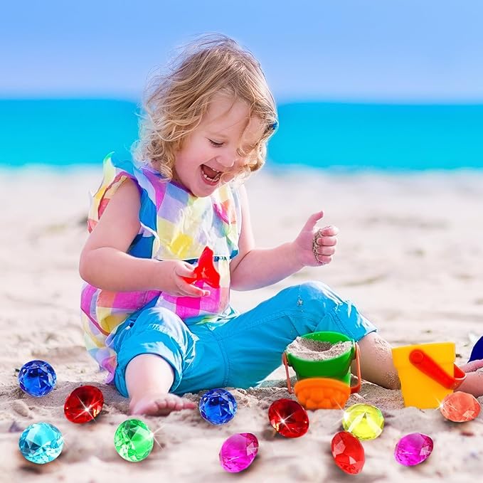 cntjv 28 Pcs Diving Gems Pool Toys 1.57in Large Colorful Diamond for Kids Acrylic Pirate Treasure Big Plastic Gems Underwater Mermaid Hunt Games Swimming Party Favors