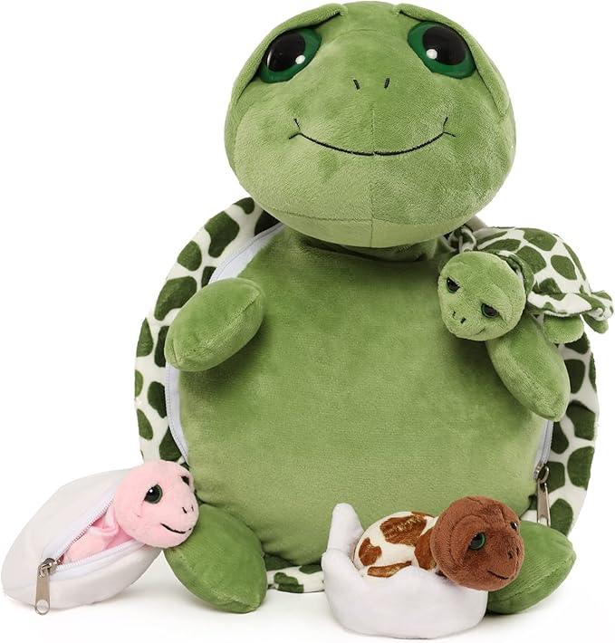 6Pcs Turtle Stuffed Animals with Three Babies Inside Shell,14" Sea Turtle Plush Pillow Toy with Two Eggs, Stuffed Tortoise for Kids, Ocean Plush for Birthday Christmas or Baby Shower