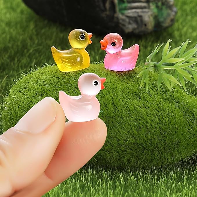 225 Pcs Luminous Mini Resin Ducks Glow in The Dark Tiny Small Ducks Miniature Figurines for Landscape Dollhouse Decor Aquarium Garden DIY Accessories Themed Party Gifts