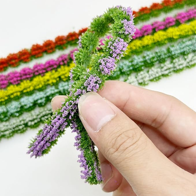 Woohome 6 PCS Static Grass Model Flower Cluster Model Grass Tufts Set for DIY Miniature Train Landscape Terrain Railway Scenery Decorations