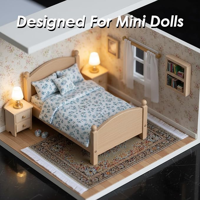 Dollhouse Rugs 3 Pcs Miniature Accessories, 1/12 Vintage Woven Dollhouse Rug, Mini Carpet for Dollhouses Furniture, Mini Floral Print Carpet for Doll House Floor Decor(Blue, Yellow, Red)