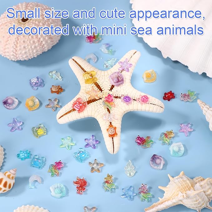 210pcs Mini Resin Animals, Miniature Ocean Figurines Glow in The Dark Small Sea Turtles Fishes Jellyfishes Tiny Crabs Starfishes Seashells Dolphins Statue for Dollhouse Aquarium Decorations